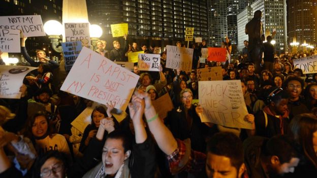 An anti-Trump protest in Chicago