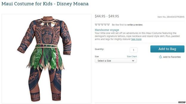 Online page for Moana costume
