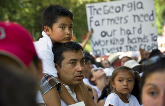 2011: Thousands march - a vast number of them reported to be undocumented immigrants, stormed the Georgia Capitol in protest of the state's new Arizona-style immigration law, which took effect July 1.