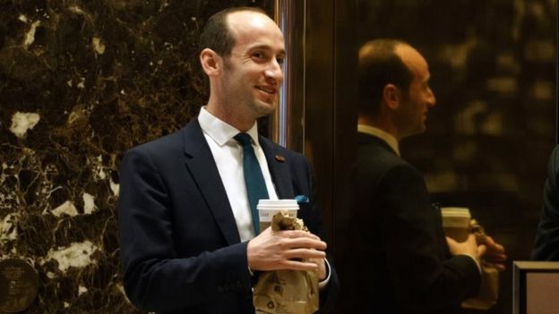 Stephen Miller, a senior adviser to President-elect Donald Trump, arrives at Trump Tower in New York City.
