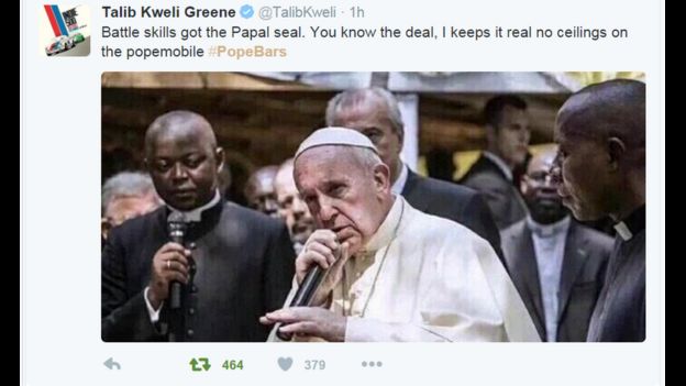 A screen grab of Pope Francis' photo from a tweet