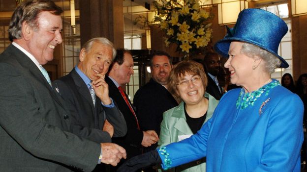 Queen Elizabeth II meeting Sir Terry Wogan, John Humphrys, James Naughtie, Chris Moyles and Jenny Abramsky