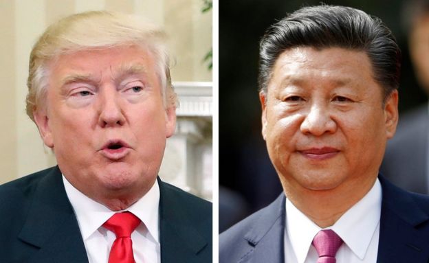 This combination of two 2016 file photos shows, US President-elect Donald Trump, left, talking with President Barack Obama at White House in Washington on 10 November, and China's President Xi Jinping arriving at La Moneda presidential palace in Santiago, Chile, on 22 November