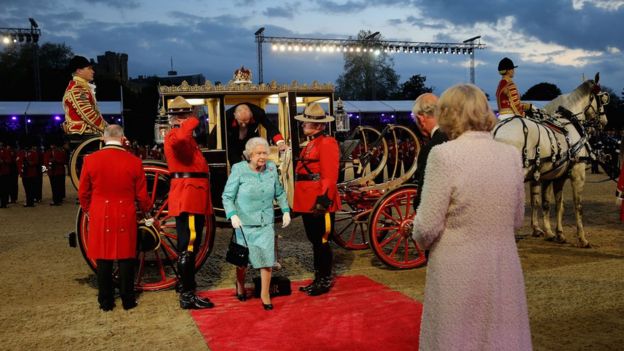 The Queen arriving at a show held for her 90th birthday at Windsor Castle