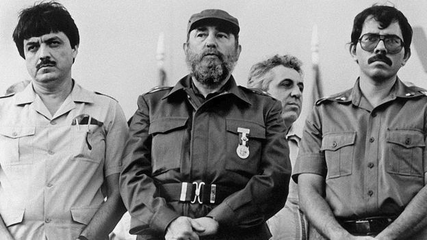 Sergio Ramírez, Fidel Castro y Daniel Ortega en 1985.