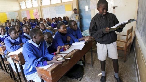 Pupils revise their class work without a teacher on the second week of a national teachers