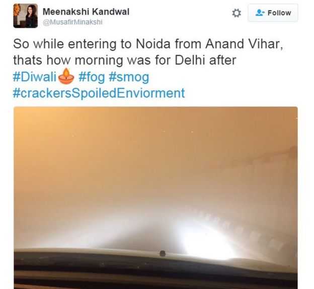 So while entering to Noida from Anand Vihar, thats how morning was for Delhi after #Diwali #fog #smog #crackersSpoiledEnviorment