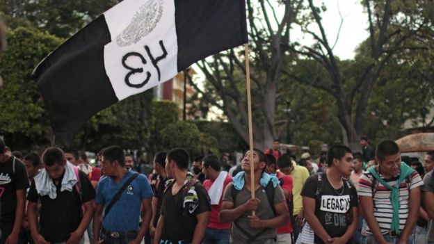 Students from Ayotzinapa protest at the central square in Chilpancingo, Guerrero State, Mexico on September 15, 2015. Next September 26 will mark the first anniversary of the disappearance of 43 Mexican students from Ayotzinapa. In the past days independent foreign investigators refuted the Mexican government