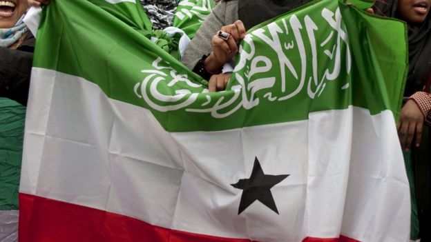 British-based Somalilanders wave the flag of the internationally unrecognised self-declared republic of Somaliland as they hold a pro-independence rally outside Downing street in London on 22 February 2012.