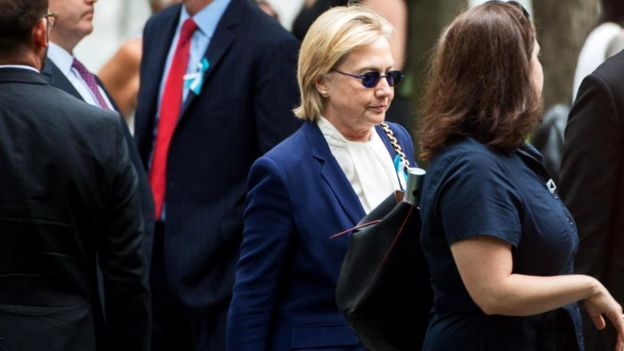 Кандидат в президенты США Хиллари Клинтон посетила церемонию памяти жертв 11 сентября в Нью-Йорке, несмотря на воспаление легких
