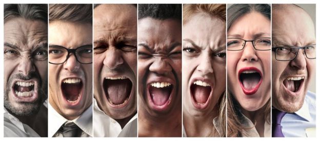 Fotos de ocho personas diferentes gritando