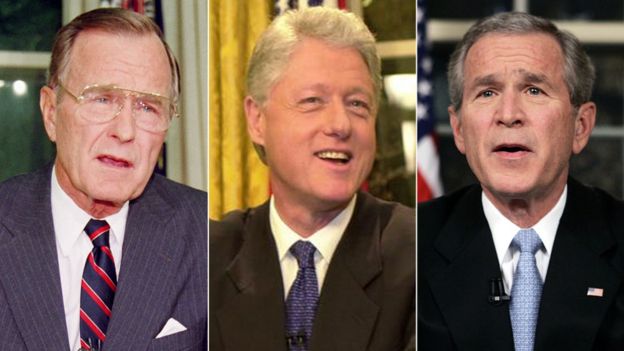 President Bush, Clinton and George W Bush in a composite image