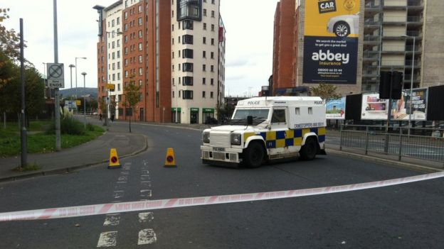 A police cordon at Millfield in Belfast