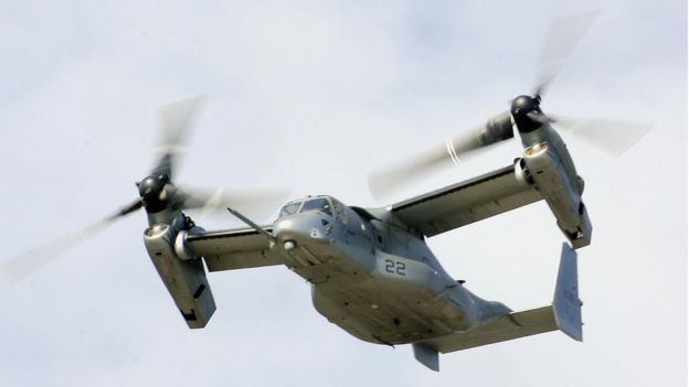 The Bell/Boeing V22 Osprey tilt-rotor aircraft, Farnborough air show, July 2006