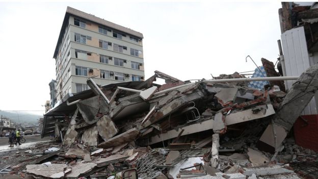 Piles of rubble after Ecuador's earthquake