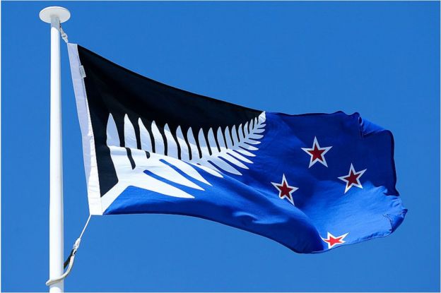 Silver Fern (Black, White and Blue), by Kyle Lockwood, flies on top of the Wellington Town Hall on 12 October 2015 in Wellington, New Zealand.