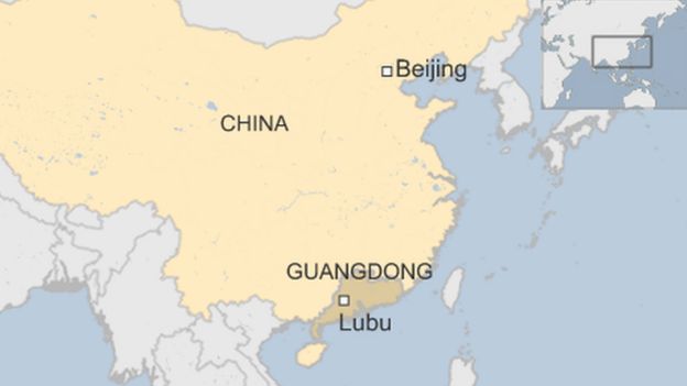 map of China showing Lubu in Guangdong province in the south