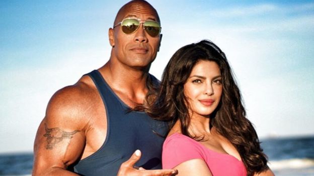 Priyanka Chopra on the set of Baywatch with Dwayne 'The Rock' Johnson