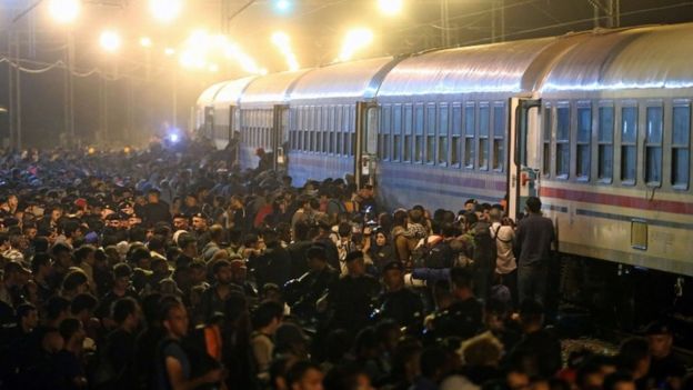 There was a huge crush to board a train out of Tovarnik on the Croatia-Serbia border, 18 Sept