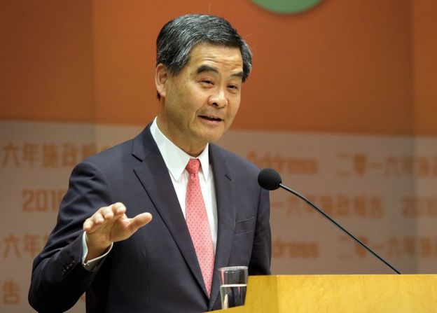 Hong Kong's Chief Executive Leung Chun-ying speaks to the media at a press conference after delivering his 2016 Policy Address to the Legislative Council in the Admiralty district of Hong Kong on 13 January 2016.