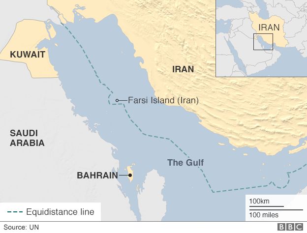 A map showing Farsi Island in the Gulf