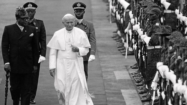 Pope John Paul II with Mobutu
