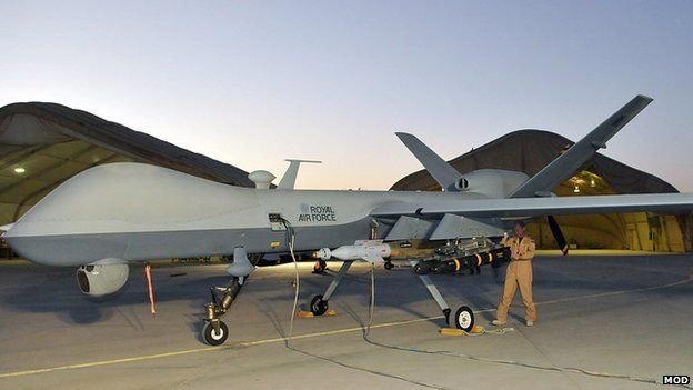 Undated MoD handout photo of an RAF Reaper UAV (Unmanned Aerial Vehicle).