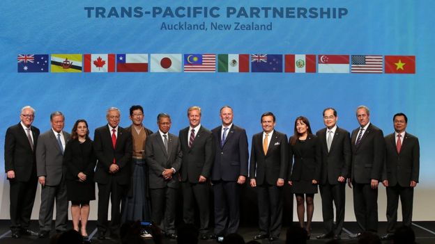 Representantes de los 12 países signatarios del TPP.