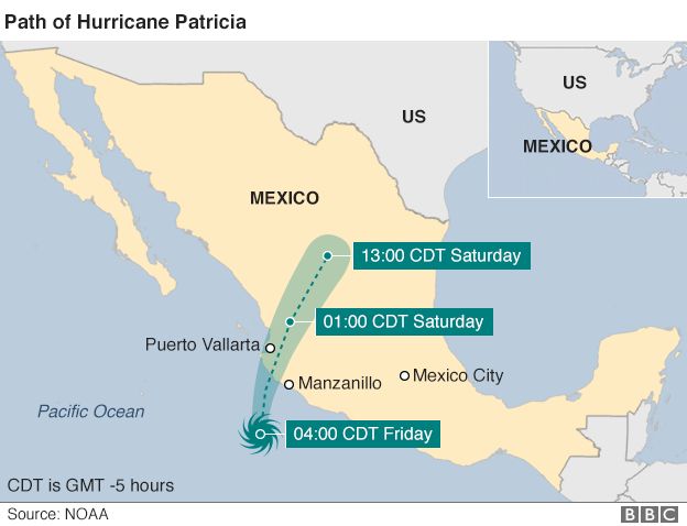 Map of Hurricane Patricia's path