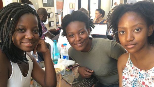 First students Nzinga Mwanachilenga, Ndapandula Hamunime and Jennifer Muyenga-Muyenga, on a lunch break between classes
