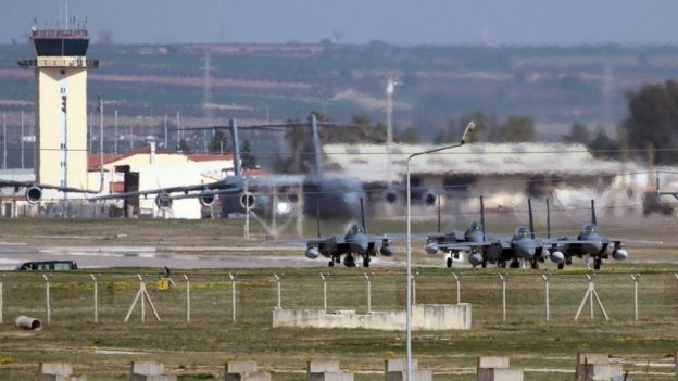 Saudi jet fighters parked at Incirlik Air Base in southern Turkey