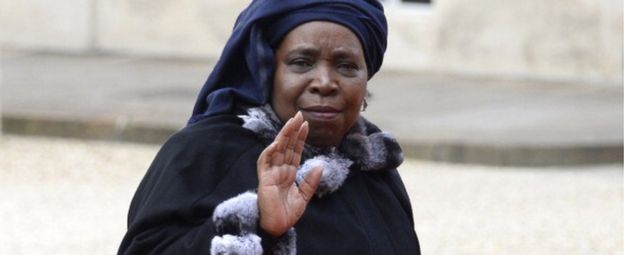 frican Union chairperson Nkosazana Dlamini-Zuma arrives at the Elysee palace to participate in the Elysee summit for peace and safety in Africa on December 6, 2013, in Paris