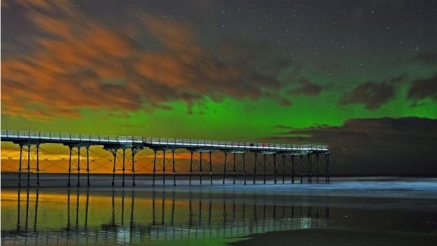 Damian Money took this shot of the northern lights over Saltburn Pier in North Yorkshire