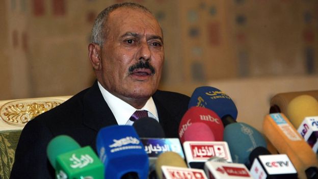 Ali Abdullah Saleh speaks in Yemen's capital Sanaa (24 December 2011)