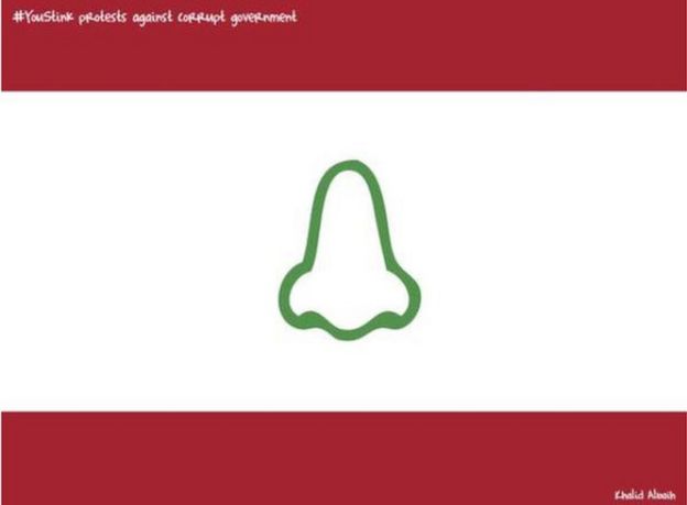 Twitter image depicting the flag of the Lebanon with the tree in the middle replaced by a green contour of a nose