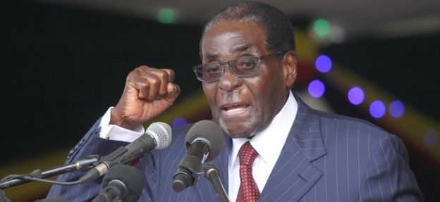 Zimbabwean President Robert Mugabe delivers his speech during celebrations to mark his 92nd Birthday celebrations in Masvingo about 300 kilometres south of Harare, Saturday, Feb, 27, 2016.