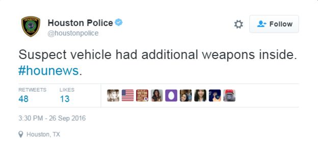 Houston Police tweet reading 