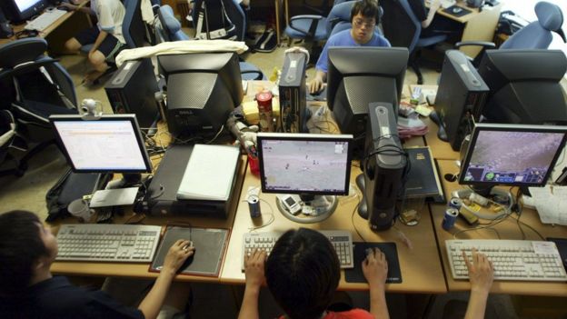 Professional gamers of Pantech and Curitel team practice at their dormitory on August 11, 2005 in Seoul, South Korea.