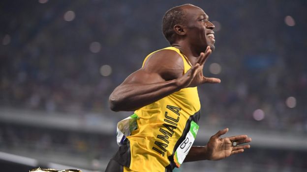 Usain Bolt luego de ganar la final de los 100 metros en río 2016