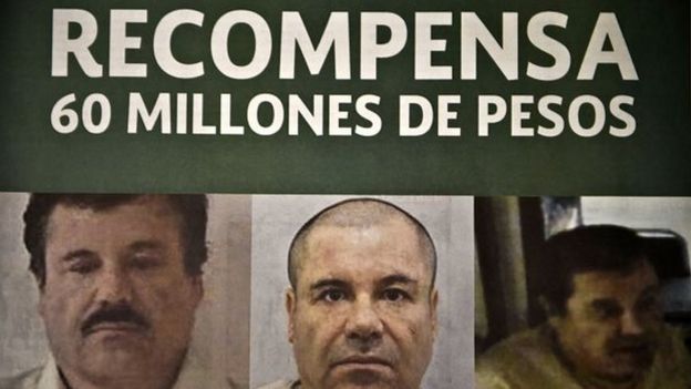 Photo of a notice published in newspapers offering 60 million Mexican pesos reward to anyone with information leading to the recapture of Joaquin Guzman on 16 July, 2015