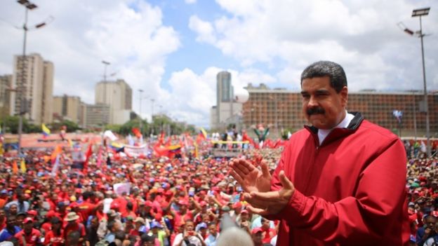 Maduro during rally in central Caracas