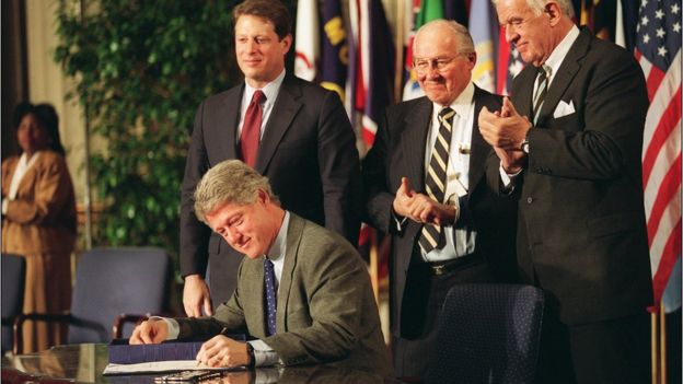 Clinton firma el TLCAN o NAFTA