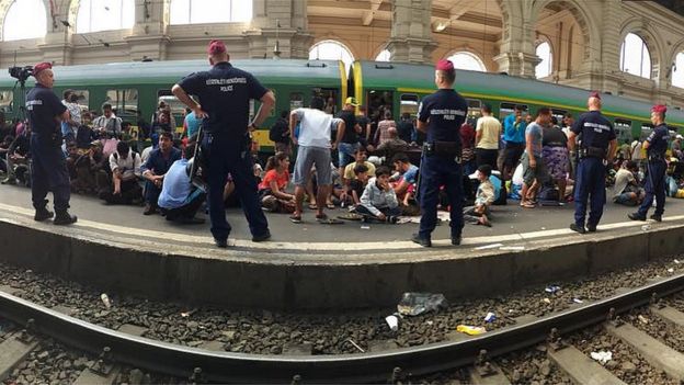 Police at railway station in Budapest. 3 Sept 2015