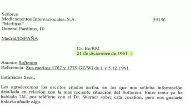 A letter from 1961 purportedly from Gruenenthal