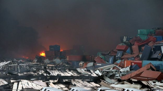 Damage in Tianjin after blasts. 13 Aug 2015
