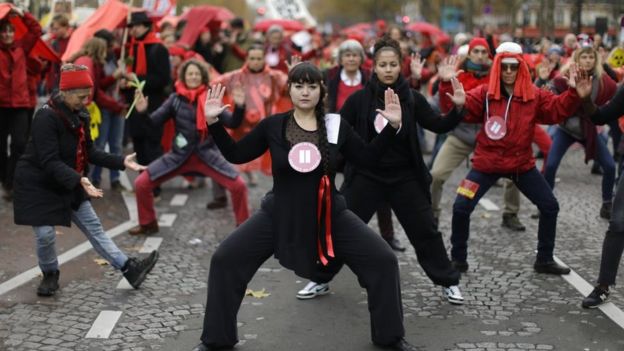 Campaigners in Paris (Image: AP)