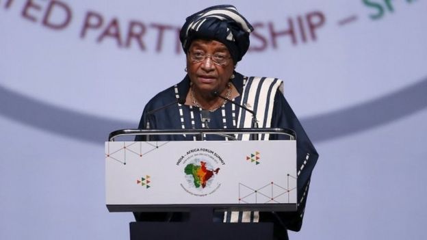 Liberian President Ellen Johnson-Sirleaf at a plenary session at the India-Africa Forum Summit in Delhi (29 October 2015)