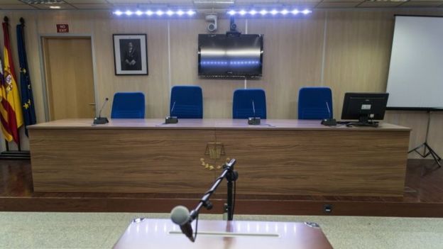 The courtroom where the judges will sit in Palma de Mallorca, Spain, to hear charges against Princess Cristina