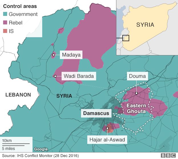 Map showing who controls the north west of Syria - 28 December 2016
