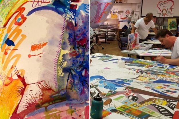 Phil's artwork Granddad and a view of the Submit To Love studio in Hackney